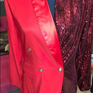 Red sequined & satin double breasted blazer-dress